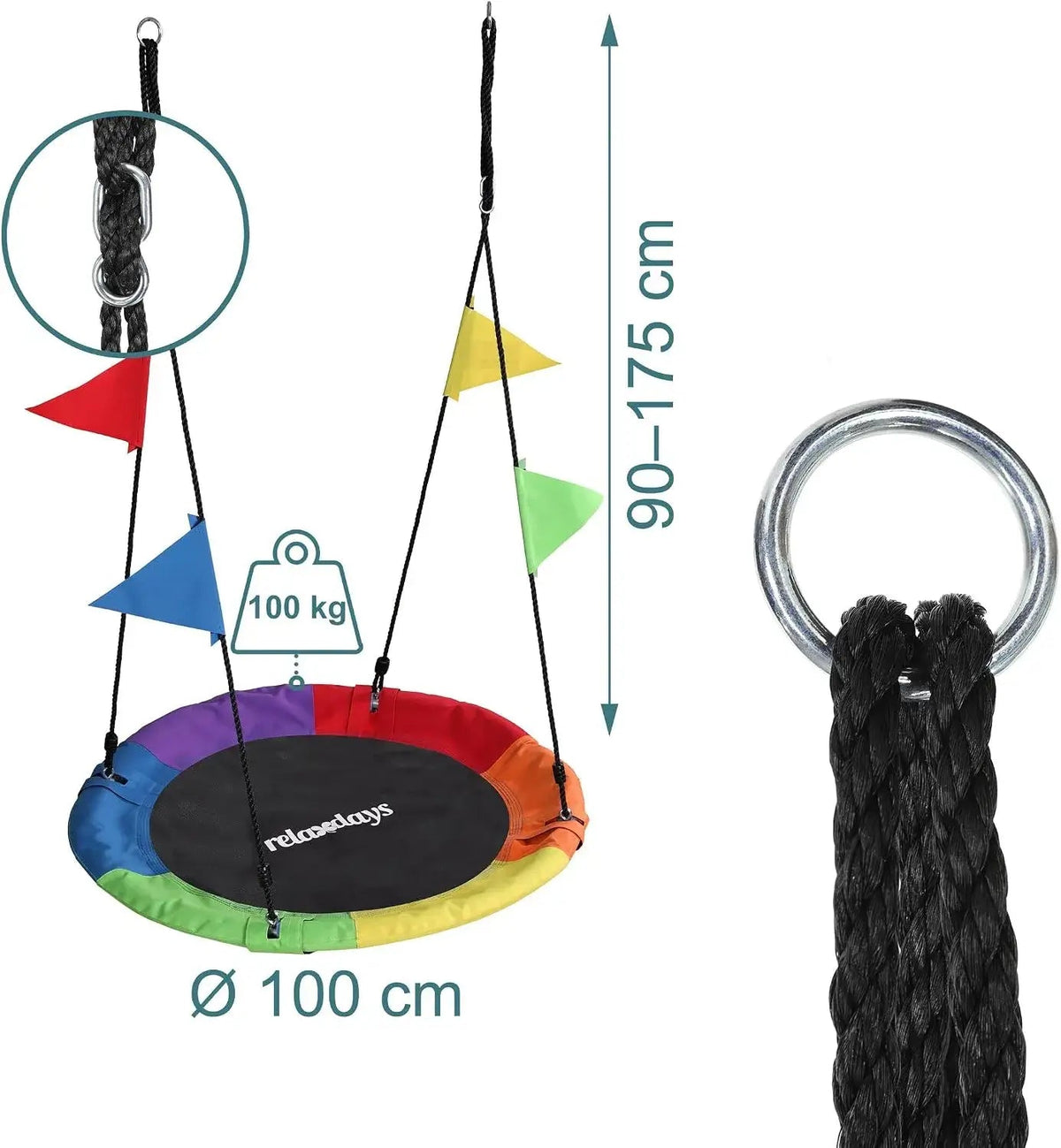 Lasten pesäkeinu Relaxdays, 100 cm, viireillä